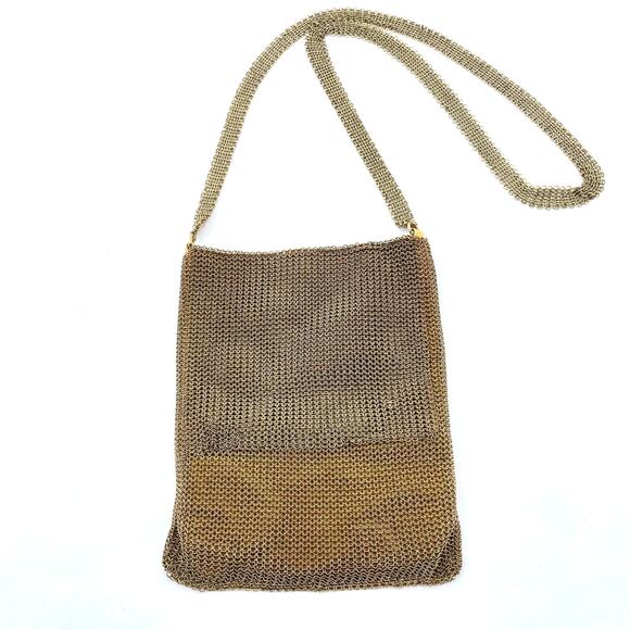Whiting & Davis by Leo Narducci Vintage 1960 Mesh Gold Color Shoulder Bag - Picture 1 of 11